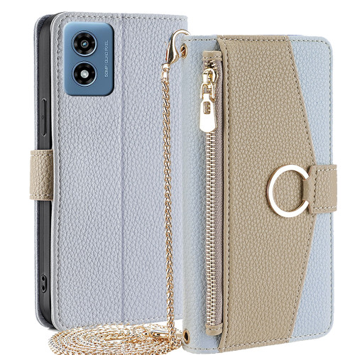 Moto G 5G 2024 Crossbody Litchi Texture Leather Phone Case - Blue